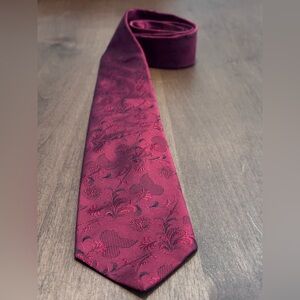 Christian Dior Made in the USA All Silk Deep Red Floral Men's Tie